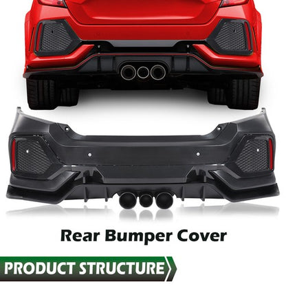 Solid Spare Fit For 2016-2021 Honda Civic Type R Style Front & Rear Bumper Cover Full Set