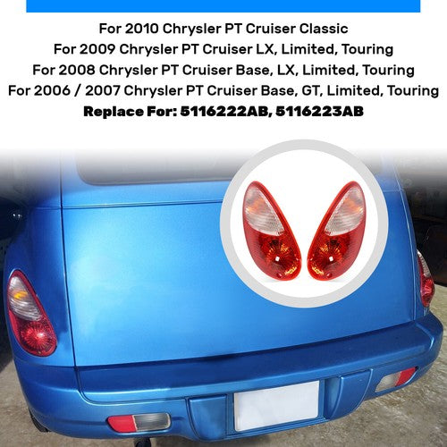 Solid Spare For 2006-2010 Chrysler PT Cruiser Tail Lights Left Side & Right Side w/ Bulb(s)