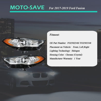 Solid Spare Headlight Fit For Ford Fusion 2017-2019 Headlamps Driver + Passenger Side Pair