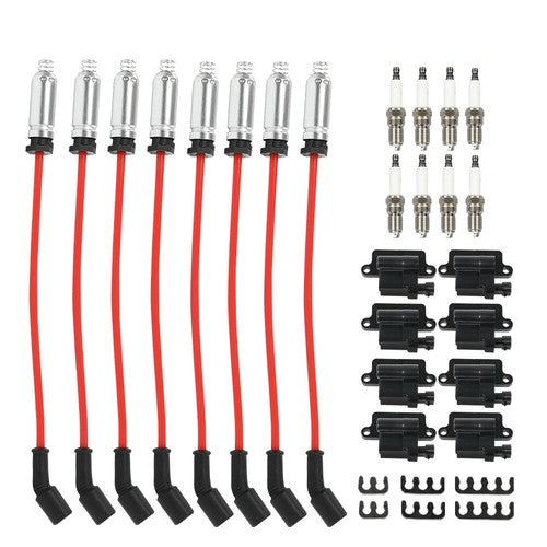 Solid Spare Fit For Chevy GMC 4.8L 5.3L 6.0L Square Ignition Coil & Spark Plug Wire 8 Pack