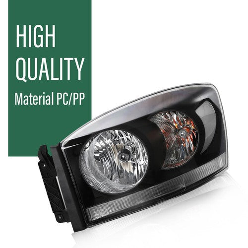 Solid Spare Clear Black Headlights Fit For 06-08 Dodge Ram 1500/2006-09 Ram 2500 3500