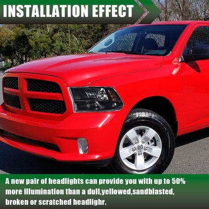 Solid Spare Fit For 09-18 Ram 1500 2500 3500 Black Housing Amber Corner Headlights