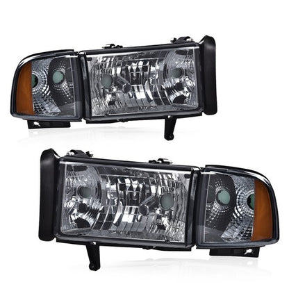 Solid Spare Amber Corner Smoke Headlights Assembly Fit For 94-02 Dodge Ram 1500 2500 3500