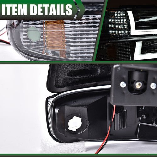 Solid Spare Smoke Lens LED DRL Headlights Fit For 99-02 Chevy Silverado/00-06 Suburban Tahoe