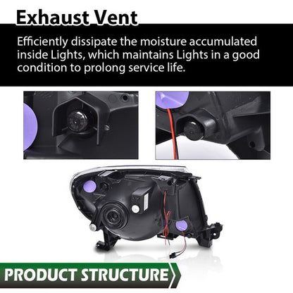 Solid Spare New Fit For Toyota Tacoma 2005-2011 LED DRL Tube Chrome Headlights Headlamps
