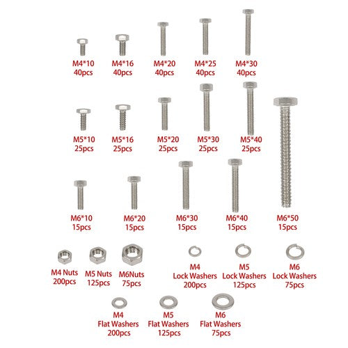 Solid Spare 1600Pack M4 M5 M6 Heavy Duty Nuts Flat and Bolts & Lock Washers Assortment Kit