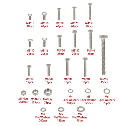 Solid Spare 1600Pack M4 M5 M6 Heavy Duty Nuts Flat and Bolts & Lock Washers Assortment Kit