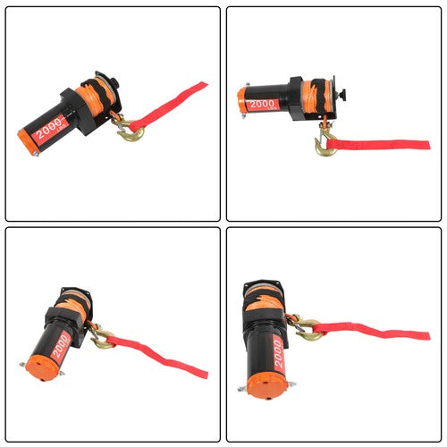 Solid Spare Electric Winch Black+Orange 2000lbs 12VDC/1.1HP Motor 0.18in*50ft Synthetic Rope
