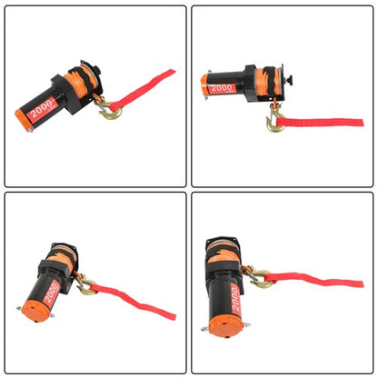 Solid Spare Electric Winch Black+Orange 2000lbs 12VDC/1.1HP Motor 0.18in*50ft Synthetic Rope