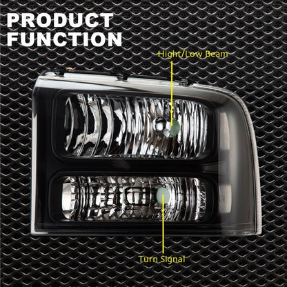 Solid Spare FOR 05-07 FORD F250 F350 SUPER DUTY BLACK HOUSING CLEAR CORNER HEADLIGHT LAMPS