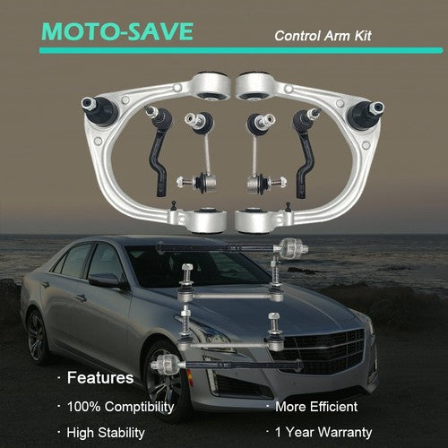 Solid Spare For 08-14 Cadillac CTS Front Upper Control Arm Ball Joint Tie Rod Ends Kit 10x