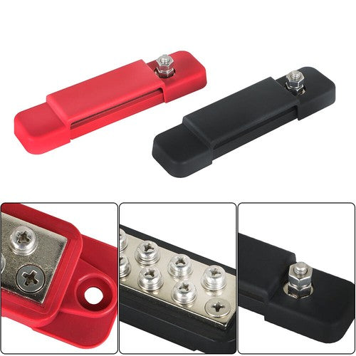 Solid Spare 12 Point Bus Bar Power Distribution Block 180A 12V DC Pair Black & Red USA