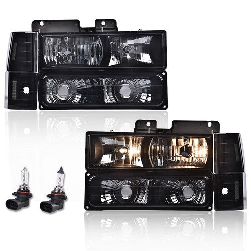 Solid Spare Fit For 1994-1998 GMC C10 C/K Sierra Smoke Headlights+Bumper Corner Lights