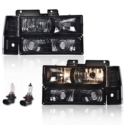 Solid Spare Fit For 1994-1998 GMC C10 C/K Sierra Smoke Headlights+Bumper Corner Lights
