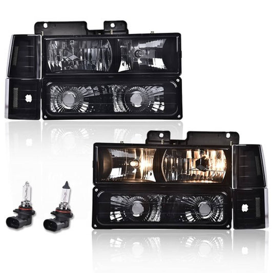 Solid Spare Fit For 1994-1998 GMC C10 C/K Sierra Smoke Headlights+Bumper Corner Lights