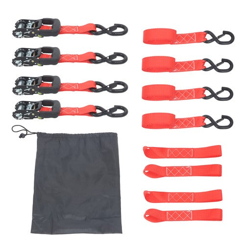 Solid Spare 4 Pcs Steel Ratchet Strap with S Hooks 1.6in*8ft Fracture Strength 5208lbs Red