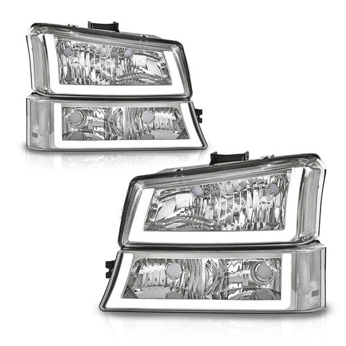 Solid Spare Clear/Chrome Headlights W/ LED DRL Fit For 2003-2006 Chevy Silverado/Avalanche