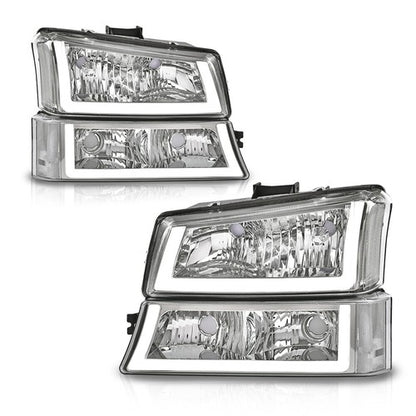Solid Spare Clear/Chrome Headlights W/ LED DRL Fit For 2003-2006 Chevy Silverado/Avalanche