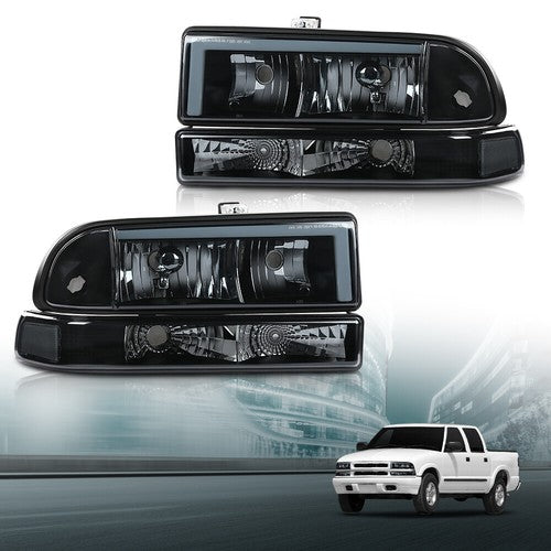 Solid Spare Fit For 1998-2004 Chevy S10 Blazer Smoke Lens Black Housing LED DRL Headlights