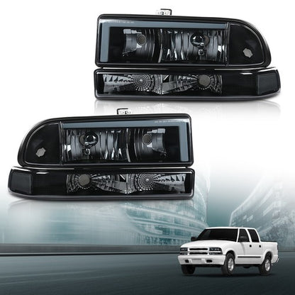 Solid Spare Fit For 1998-2004 Chevy S10 Blazer Smoke Lens Black Housing LED DRL Headlights