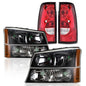 Solid Spare Fit For 03-06 Chevy Silverado Amber Corner Black Headlights+Red Tail Lights