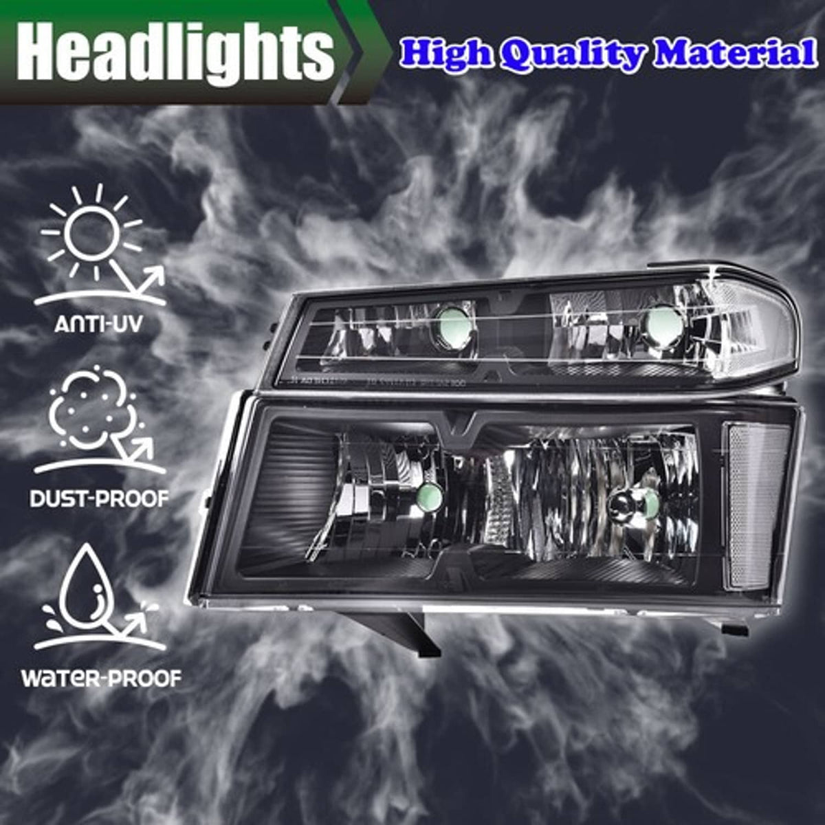 Solid Spare Clear Lens Black Housing Headlights Fit For 2004-2012 Chevy Colorado GMC Canyon