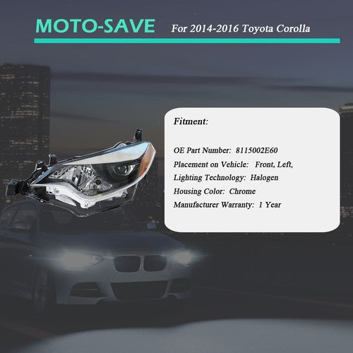 Solid Spare Headlight Headlamps Assembly Fit For Toyota Corolla 2014-2016 LH Side Clear Lens
