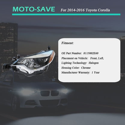 Solid Spare Headlight Headlamps Assembly Fit For Toyota Corolla 2014-2016 LH Side Clear Lens