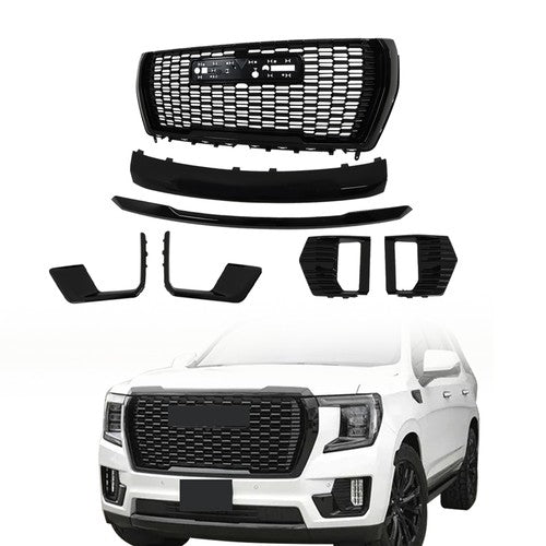 Solid Spare Gloss Black Plastic Bumper Grille Compatible For 2021-23 GMC Yukon&Yukon XL 7pcs