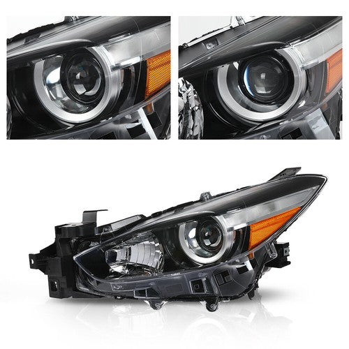 Solid Spare Black Halogen Projector Headlight Fit For 2017-2018 Mazda 3 Left Driver Side