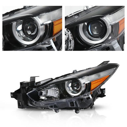 Solid Spare Black Halogen Projector Headlight Fit For 2017-2018 Mazda 3 Left Driver Side