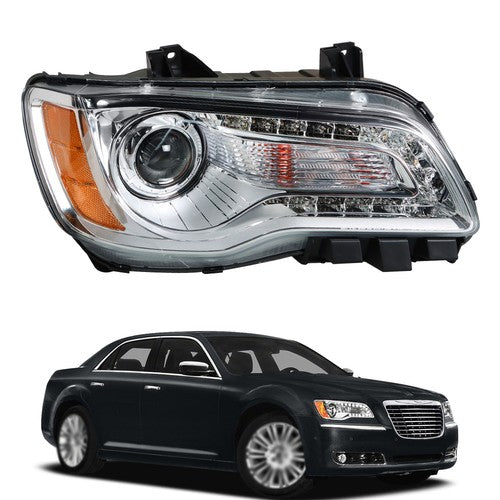 Solid Spare Single Right Side For Chrysler 300 2011-2014 Headlight Chrome Halogen Clear Lens
