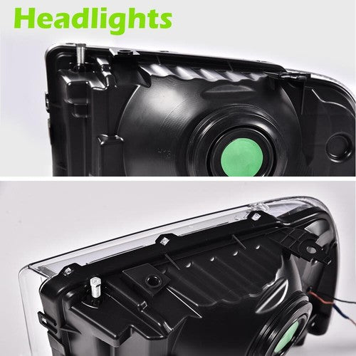 Solid Spare LED DRL Black Headlights Fit For 2005-2007 Ford F250 F350 F450 F550 Super Duty