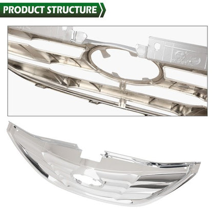 Solid Spare Fit For 2011-2013 Hyundai Sonata Front Bumper Upper Grille Mesh Grill Chrome