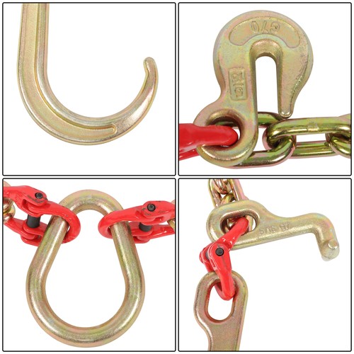 Solid Spare G80 5/16" x 2' V Type Towing Chain Bridle with 15" J and Grab Hooks Steel New