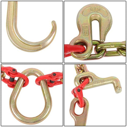 Solid Spare G80 5/16" x 2' V Type Towing Chain Bridle with 15" J and Grab Hooks Steel New