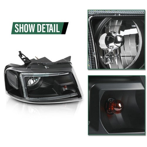 Solid Spare Fit For 2004-2008 Ford F150 Lincoln Mark LT LED DRL Headlights Assembly Black
