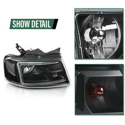 Solid Spare Fit For 2004-2008 Ford F150 Lincoln Mark LT LED DRL Headlights Assembly Black