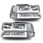 Solid Spare LED DRL Chrome Headlights+bumper Lamps Fit For 99-02 Chevy Silverado 00-06 Tahoe