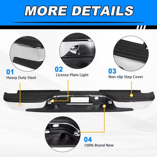 Solid Spare Complete Chrome Rear Bumper for 1999-2007 Chevy Silverado GMC Sierra 1500 2500