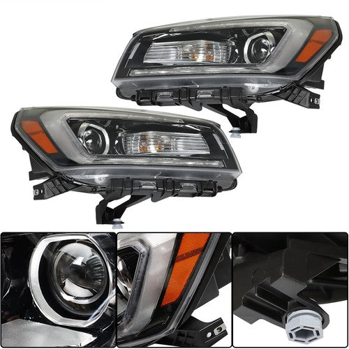 Solid Spare Headlights Halogen W/LED Tube Headlamps For GMC Acadia 2013-2016 2PCS Clear Lens
