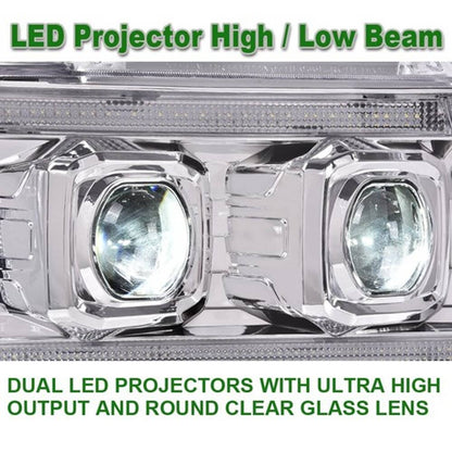 Solid Spare Dual LED Projector Headlights Chrome Fit For 07-14 Avalanche Tahoe Suburban