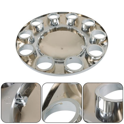 Solid Spare Chrome Front Axle Wheel Cover Hub Cap 33mm Lug Nuts Kit Semi Truck Set of 2