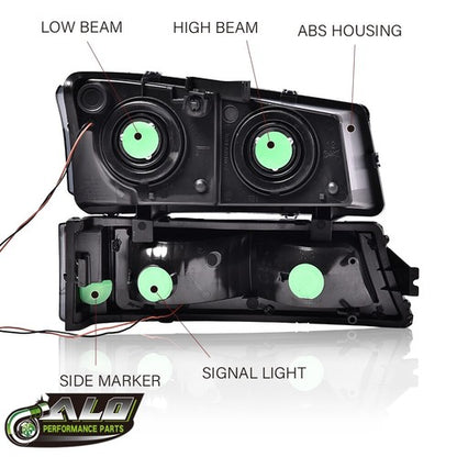 Solid Spare Fit For 03-07 Chevy Silverado Avalanche Smoke/Black LED DRL Headlights