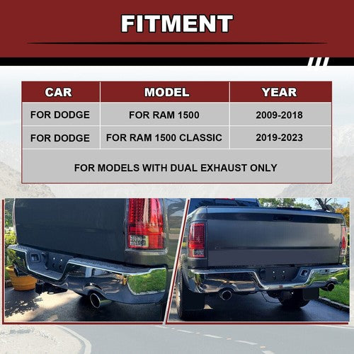Solid Spare Rear Bumper Chrome For 2009-2018 Dodge RAM 1500 w/o Sensor Holes w/ Dual Exhaus