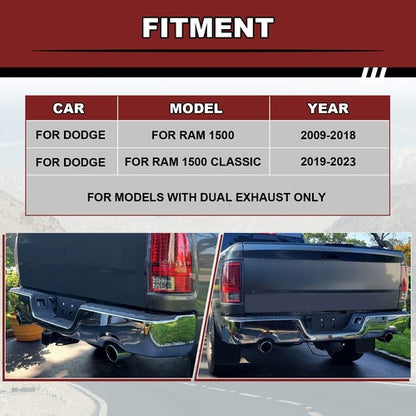 Solid Spare Rear Bumper Chrome For 2009-2018 Dodge RAM 1500 w/o Sensor Holes w/ Dual Exhaus