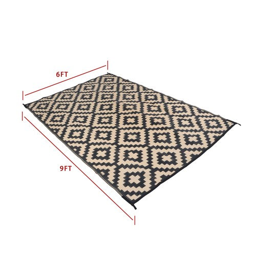Solid Spare Waterproof Outdoor Plastic Straw Rug For Camping 6x9FT Black Beige Carpet