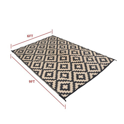 Solid Spare Waterproof Outdoor Plastic Straw Rug For Camping 6x9FT Black Beige Carpet