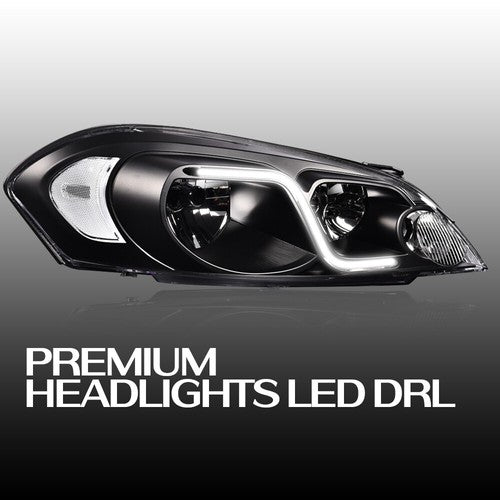 Solid Spare Fit For 2006-2016 Chevy Impala Clear Corner Black Housing LED DRL Headlights