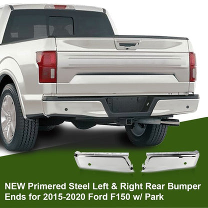 Solid Spare Fit For 2015-2020 Ford F150 Silver Left & Right Rear Bumper Ends FO1102383